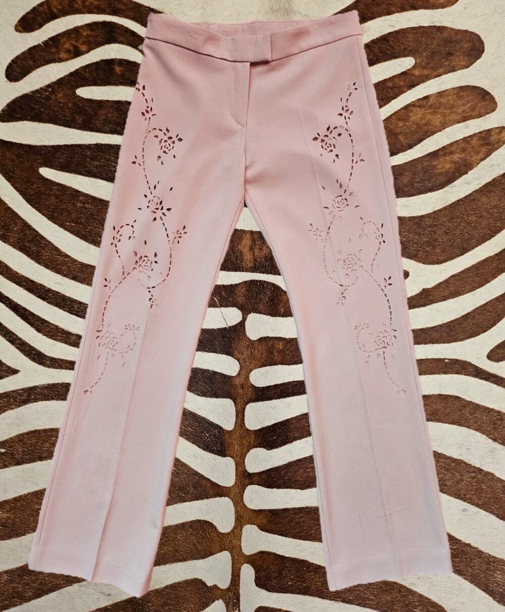 Vintage Maje Light Pink Trouser Pants Intricate Floral Cutout Design France Sz 2